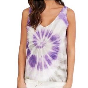 Venti 6 Purple Sage Spiral Tie Dye Lightweight Knit V Neck Tank Top